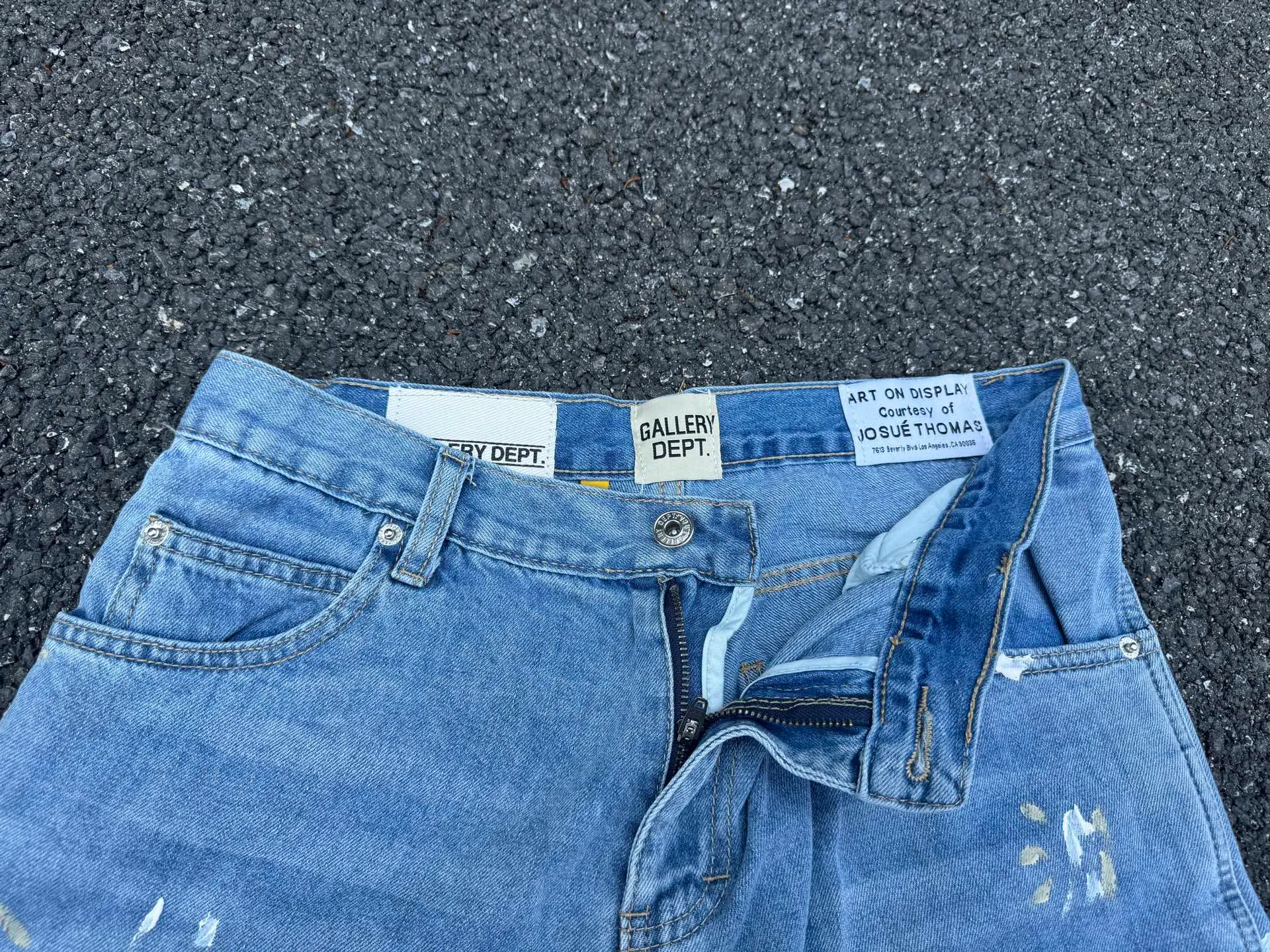 P200💰GD098 GALLERY DEPT splashing ink and paint destroying the edges, retro washed and distressed high street logging workwear denim shorts Workmanship: original accessories Customized original Logo buttons YKK zippers 6 complete labels Original hang tag Color: blue Size: S-XXL (28 30 32 34 36)